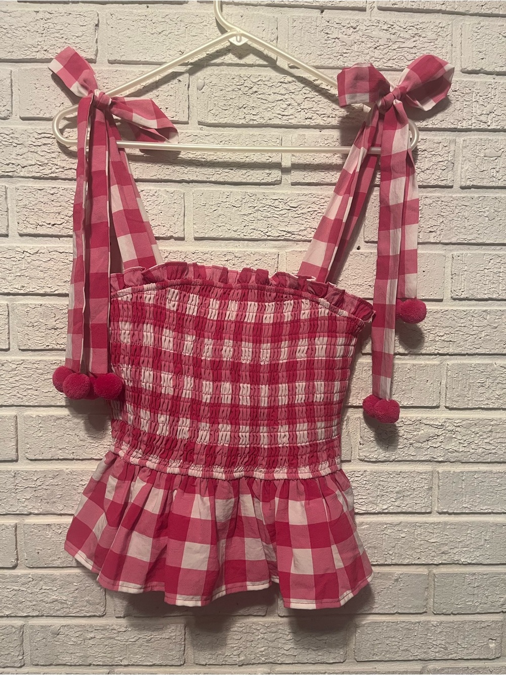 Woman’s CEC Pink Gingham Tie-Strap Smocked One-Piece